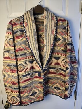 Women's Southwestern Aztek Tapestry Shawl Collar Boho Jacket